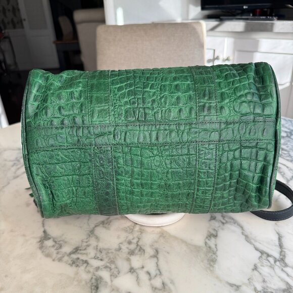 Clare V Green Croc Duffle Bag with white handles and black shoulder strap - Picture 4 of 9